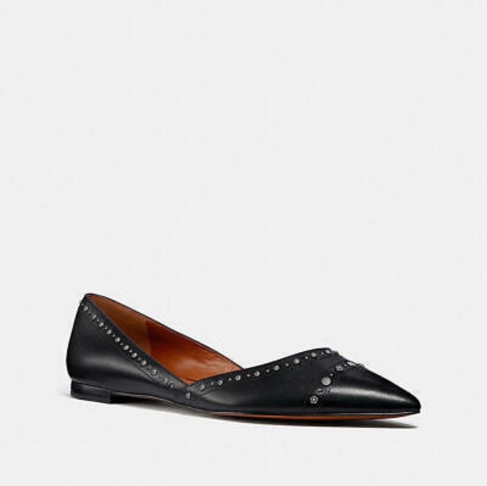 Coach Valintina Pointed Toe Flats With Silver Studs Studded Black Size 10